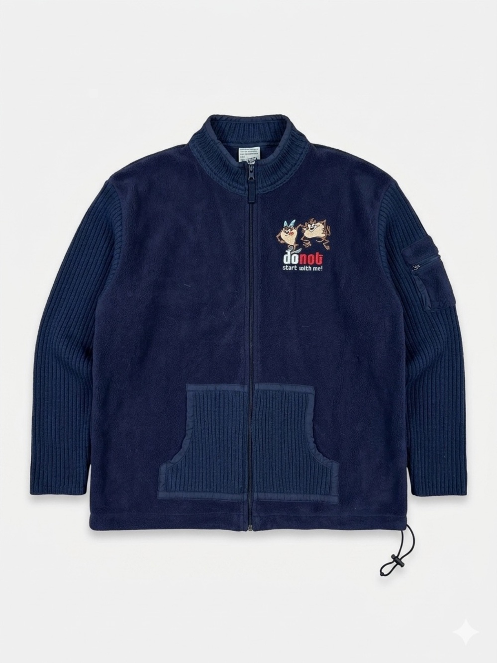 Vintage Looney Tunes Taz Fleece Jacket Full Zip Blue Embroidered Men's M/L